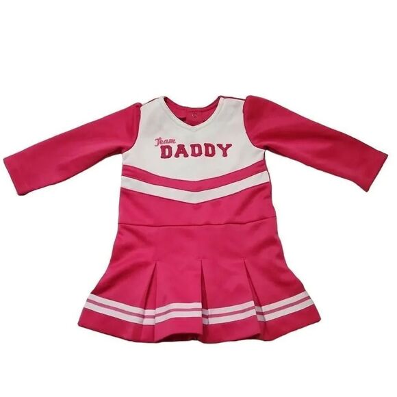 Carter's Girls Size 12 Mths Pink White Team Daddy Cheerleader Long Sleeve Dress - Picture 1 of 6